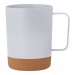 Taza de PP con detalle de corcho en la base y asa cuadrada 400ml color blanco primera vista