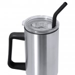Vaso térmico de acero inoxidable con asa y pajita negra 1.2L tercera vista