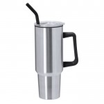 Vaso térmico de acero inoxidable con asa y pajita negra 1.2L color plateado primera vista