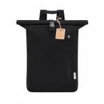 Mochila roll-top de 100% canvas reciclado con cierre de hebilla color negro primera vista