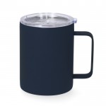 Taza térmica de acero inoxidable con acabado caucho y tapa 400ml color azul marino primera vista