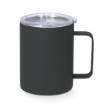 Taza térmica de acero inoxidable con acabado caucho y tapa 400ml color gris primera vista