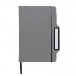 Libreta de tapa rígida y soporte lateral para el móvil hojas lisas color gris primera vista