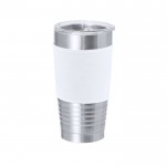 Vaso térmico de acero inoxidable con banda de PU a color 420ml color blanco primera vista