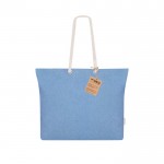 Bolsa de algodón reciclado y fuelle con asas de algodón 220 g/m2 color azul primera vista