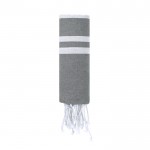 Fino pareo de algodón y poliéster de rayas y flecos blancos 150 g/m2 color gris primera vista