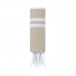 Fino pareo de algodón y poliéster de rayas y flecos blancos 150 g/m2 color natural primera vista
