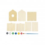 Casa de pájaros de madera con 6 pinturas a base de agua y pincel color natural primera vista