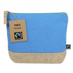 Neceser de algodón con certificación Fairtrade y base de yute color azul claro primera vista