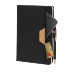Libreta con bolsillo exterior y detalle marrón en PU A5 hojas a rayas tercera vista