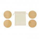 Set de 4 posavasos de bambú en bolsa de algodón con cierre color natural primera vista