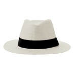 Sombrero blanco de paja de papel con cinta negra personalizable color blanco primera vista