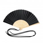 Abanico de poliéster y bambú con cordón a juego para transporte color negro primera vista