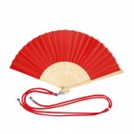 Abanico de poliéster y bambú con cordón a juego para transporte color rojo primera vista