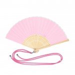 Abanico de poliéster y bambú con cordón a juego para transporte color rosa primera vista