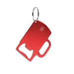 Llavero abridor de aluminio reciclado GRS en forma de jarra color rojo primera vista