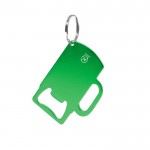 Llavero abridor de aluminio reciclado GRS en forma de jarra color verde primera vista
