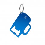 Llavero abridor de aluminio reciclado GRS en forma de jarra color azul primera vista