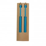 Set de bolígrafo tinta azul y lápiz infinito hechos de caña de trigo color azul primera vista