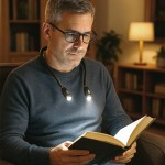 Lámpara manos libres de lectura con diseño ergonómico y 4 luces LEDs vista de ambiente