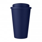 Vaso de café para llevar de plástico color azul oscuro segunda vista frontal