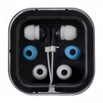 Auriculares blancos en caja de color color negro primera vista