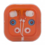 Auriculares blancos en caja de color color naranja primera vista