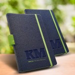 Libreta de cuero sintético con detalles de color A5 hojas a rayas vista con logo impreso