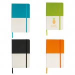 Libreta de cuero sintético bicolor con cinta A5 hojas lisas vista con varios colores