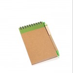 Bloc de notas de cartón con anillas y bolígrafo A6 hojas lisas color verde oliva