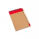 Bloc de notas de cartón con anillas y bolígrafo A6 hojas lisas color rojo oscuro