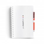 Cuaderno de notas con anillas y portabolígrafos A5 hojas a rayas vista con logo impreso