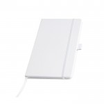 Libreta de RPET con cinta y soporte para boli A5 hojas lisas color blanco vista 1