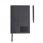 Cuaderno de cuero sintético y bolígrafo metálico A5 hojas lisas color negro vista 3
