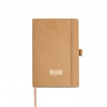 Libreta con tapa de papel resistente al agua A5 hojas lisas color natural vista con logo impreso