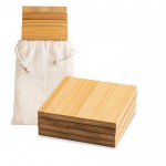 Set de 4 posavasos de bambú con una bolsa de algodón incorporada vista 2