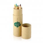 Estuche de cartón redondo con 6 lápices de colores de madera