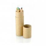 Estuche de cartón redondo con 6 lápices de colores de madera color natural vista 1