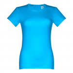 Camisetas para serigrafiar de mujer entalladas color azul cian primera vista