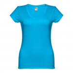 Camisetas con logo y cuello V para mujer color azul cian primera vista