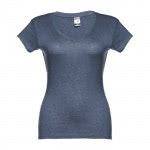 Camisetas con logo y cuello V para mujer color azul jaspeado primera vista