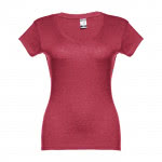 Camisetas con logo y cuello V para mujer color rojo jaspeado primera vista