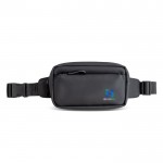Riñonera de cuero sintético impermeable con dos compartimentos vista con logo impreso