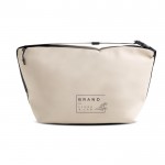 Bolsa térmica de cuero sintético de 13L con cinta en la cremallera color beige vista con logo impreso