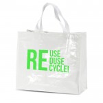 Bolsa de la compra de nylon brillante y resistente 120 g/m2 color blanco vista con logo impreso