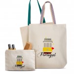 Bolsa de algodón con fuelle inferior y asas de colores 180 g/m2 color multicolor