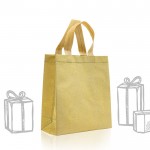 Bolsa de non-woven brillante con purpurina y correas 130 g/m2 color dorado vista detalle 1