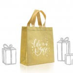 Bolsa de non-woven brillante con purpurina y correas 130 g/m2 color dorado