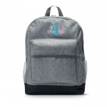 Mochila de poliéster con base de color para portátil 13” vista con logo impreso