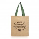 Bolsa de la compra de yute con asas de algodón 265 g/m2 color verde oliva vista con logo impreso